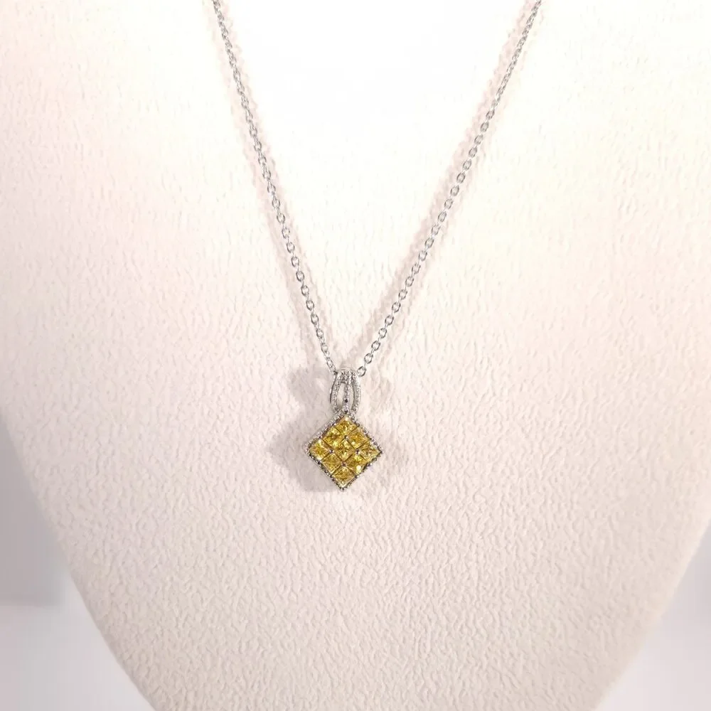 Set of Ring and Pendant Necklace Simulated Yellow Diamond with Chain SIZE 7